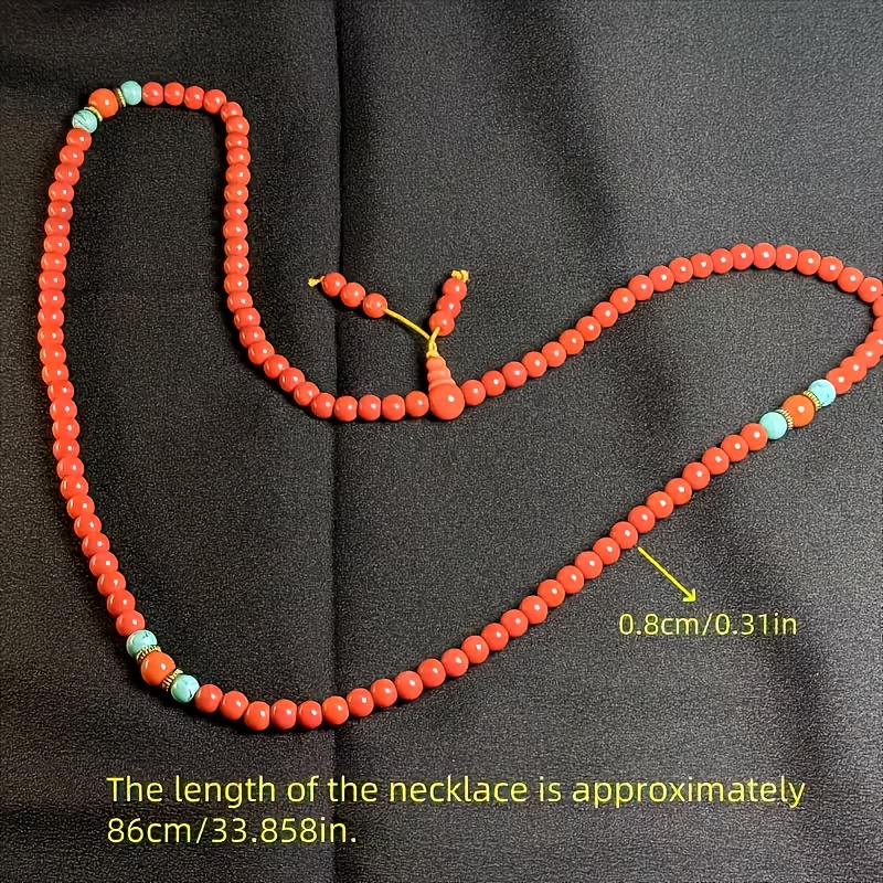 Ultra-Long 108-Bead Natural Stone Red Necklace